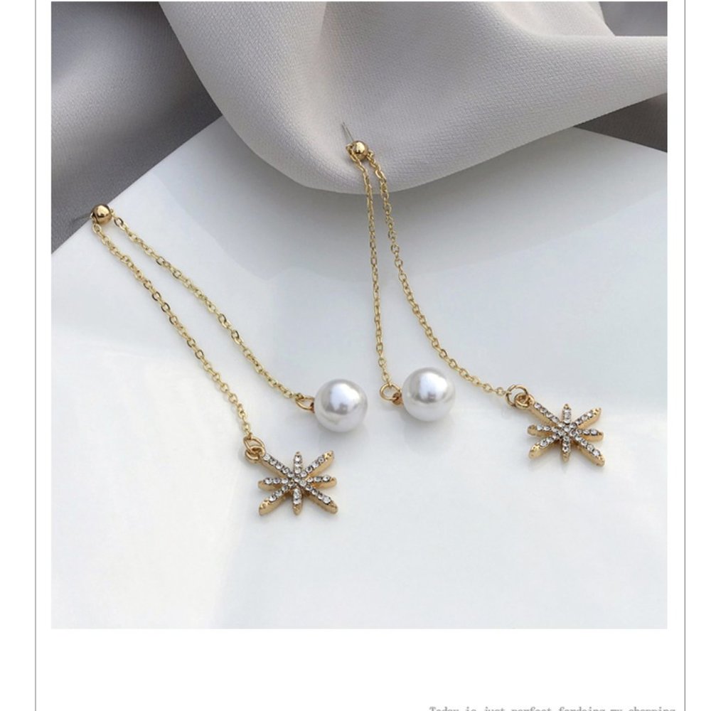 💙Star Shiny Pearl Threader Earrings - Picture 3 of 12